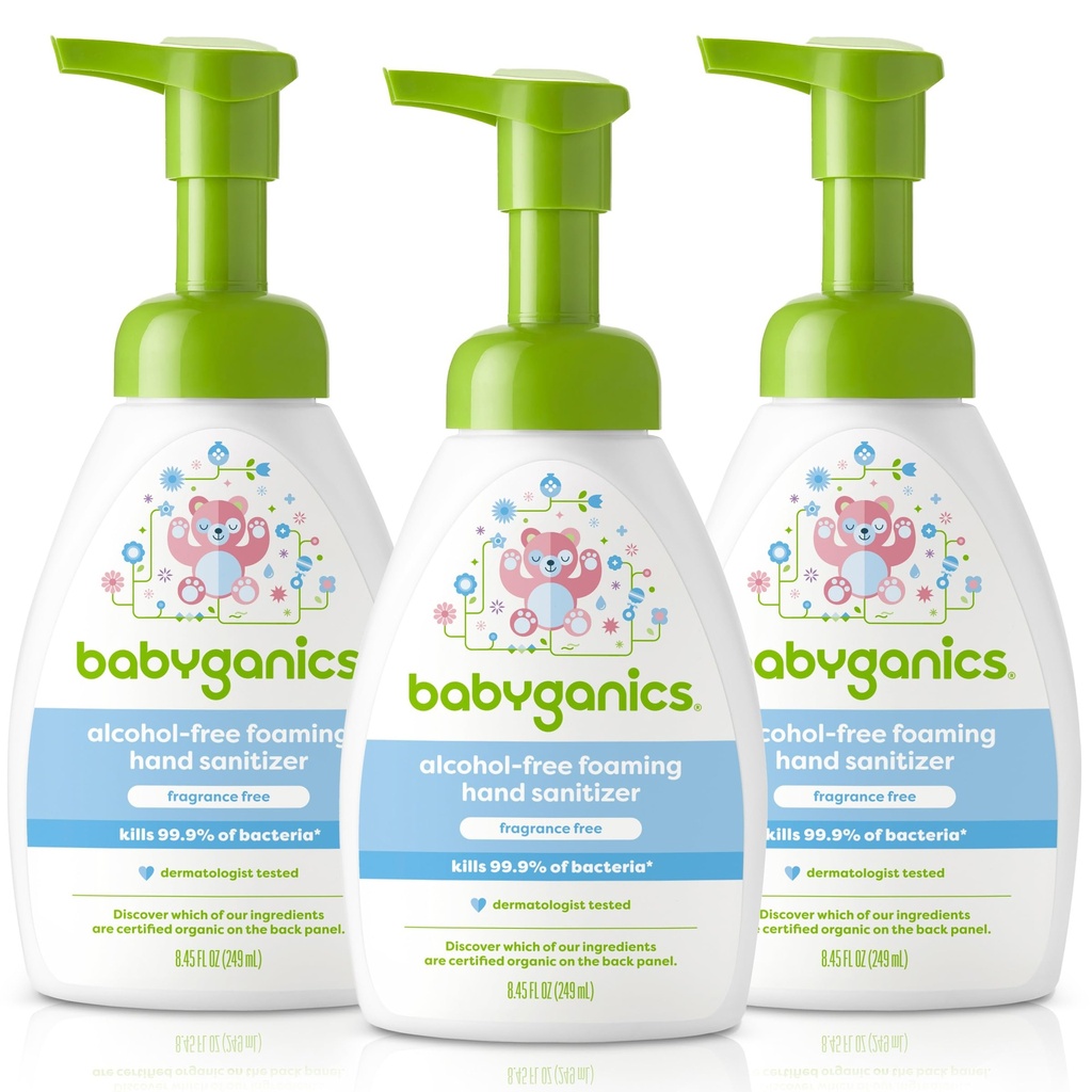 Babyganics Alcohol- Free Foaming Hand Sanitizer, Pompa Bottle, Fragrance Free, 8.45 oz, 3 Pack