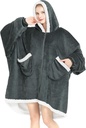 Topcee Wearable Blanket Sherpa Fleece Hoodie Comfortable Soft Warm Thick Big Hooded Sweatshirt - Cozy and Fuzzy Blanket dengan Pocket Giant - Grey Gelap