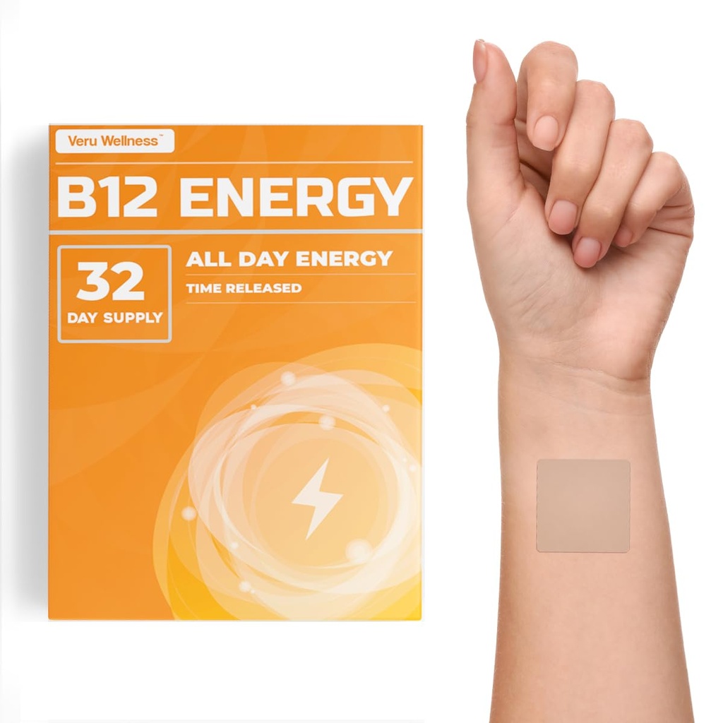 Veru Wellness B12 Energy Patch - Energi, Fokus - B12, C, B6, Besi, Guarana dan Garcinia Cambogia - Eksternal Gunakan only- 32 Cacah