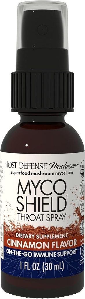 Pelindung Host MycoShield Throat Spray - Dukungan Kesehatan Immune - Pendukung Jamur Dietary dengan Chaga, Reishi, Tail Turki & More - The Go Ammune Dukungan - Cinnamon Flavor, 1 fli oz (71 Pelayan) *