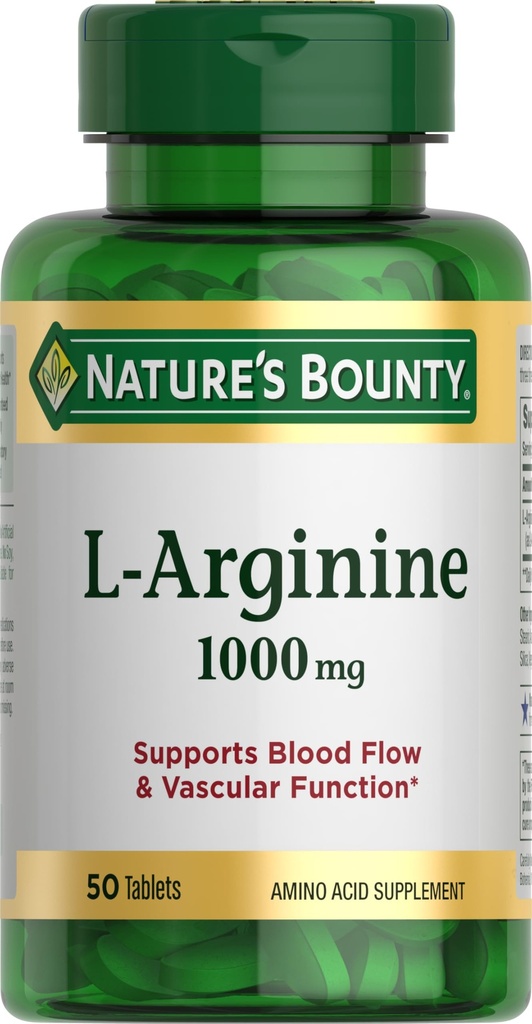 Nature 's Bounty L-Arginine 100mg untuk Pendukung Fungsi Darah dan Vaskular - Non-GMO, Gluten Bebas, 50 Tablet