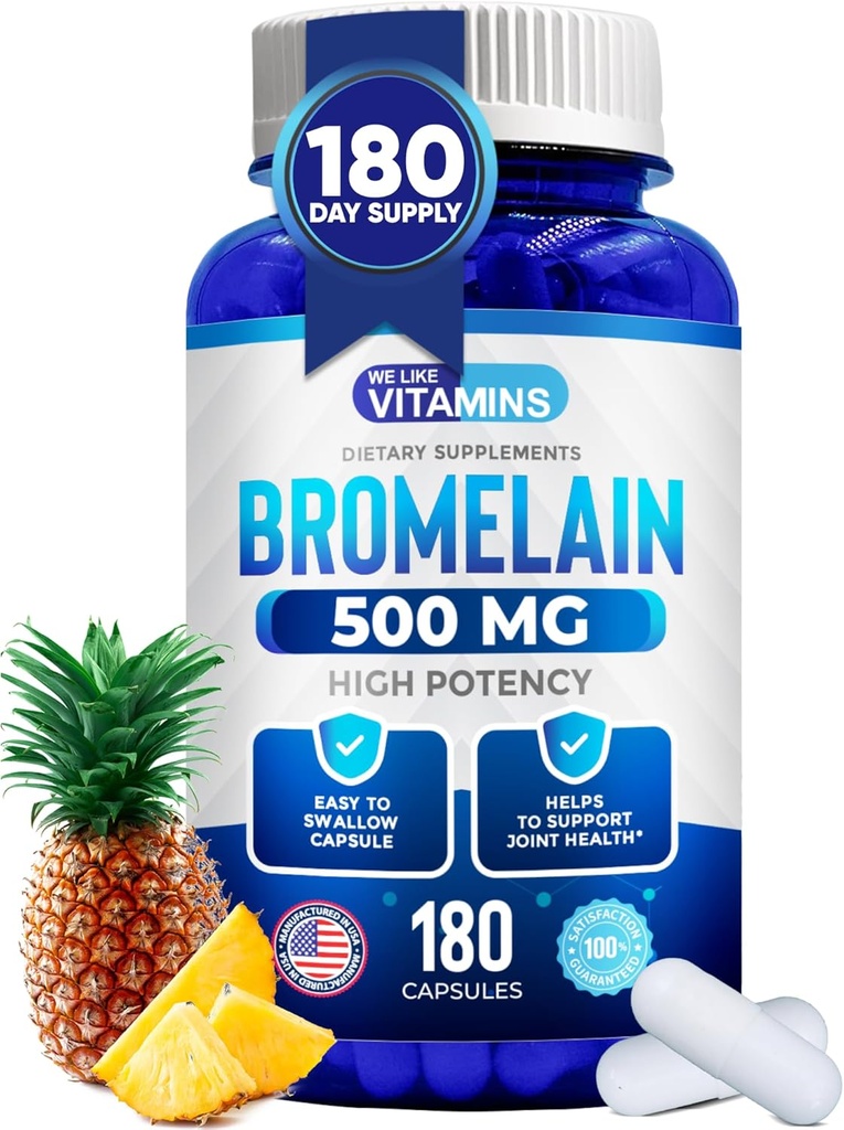 Kami suka Vitamin Bromelain 500mg Capsules - 1200 GDU / Serving - Bromelain Tambahan dari Pineapple Extract - Proteolytic Enzymes untuk Divalry, Absorpsi, Gabungan Pain, Muscle Soreness - 180 Capsules