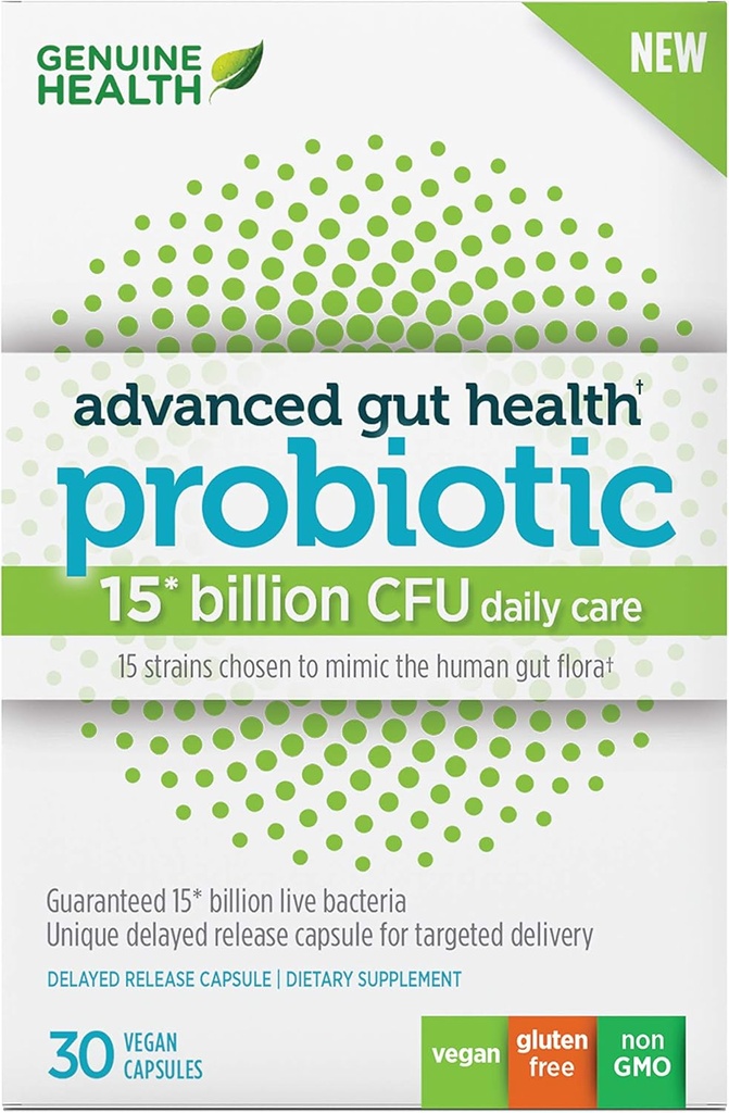 Kesehatan Genuine Lanjutan Kesehatan Gut Gentle- Care Probiotic, Membantu Digetical Prostrointestinal & Gut Kesehatan, Multi- Strain Formula, 30 Kapsul