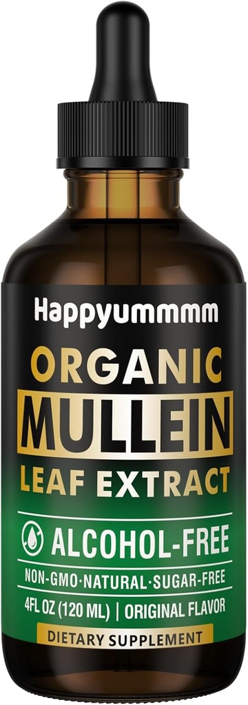 Mullein Drops for Lungs Cleanse, Vegan Mullein Extract Taincture with Chlorophill, Dukung Imune, Respiratory - 4 fl oz (120 ml)