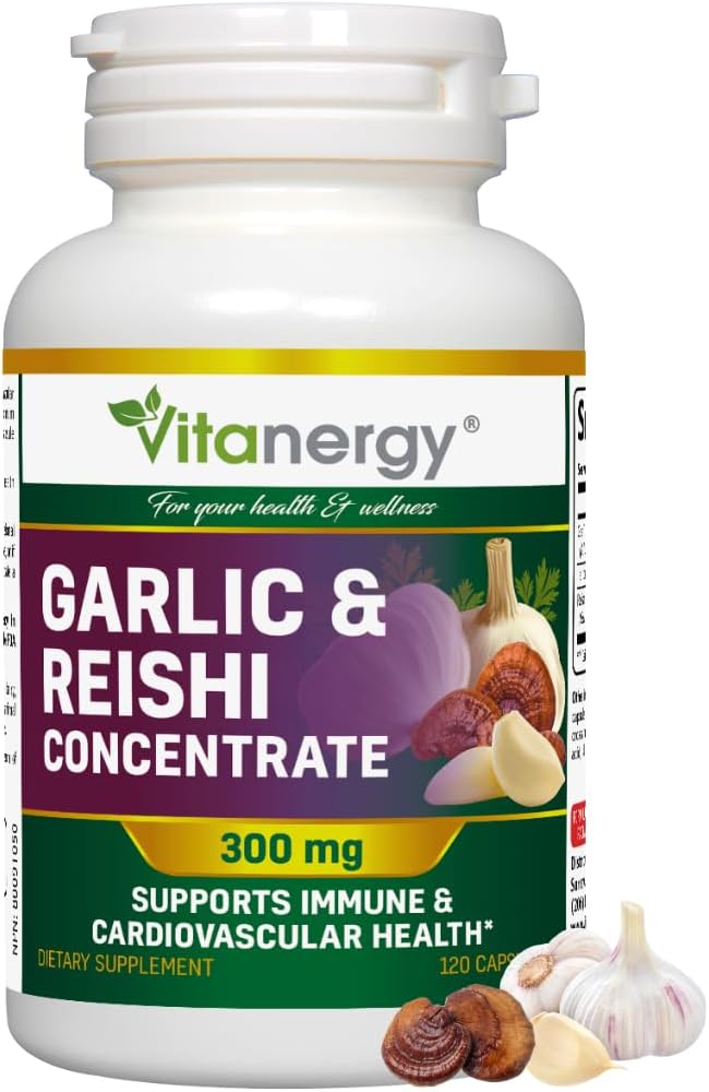Bawang putih & Reishi Capsules - Cardiovascular Health & Imune Support - AcceptWhole Bulbs Extract, No Aftertaste - 120 Vegan Caps