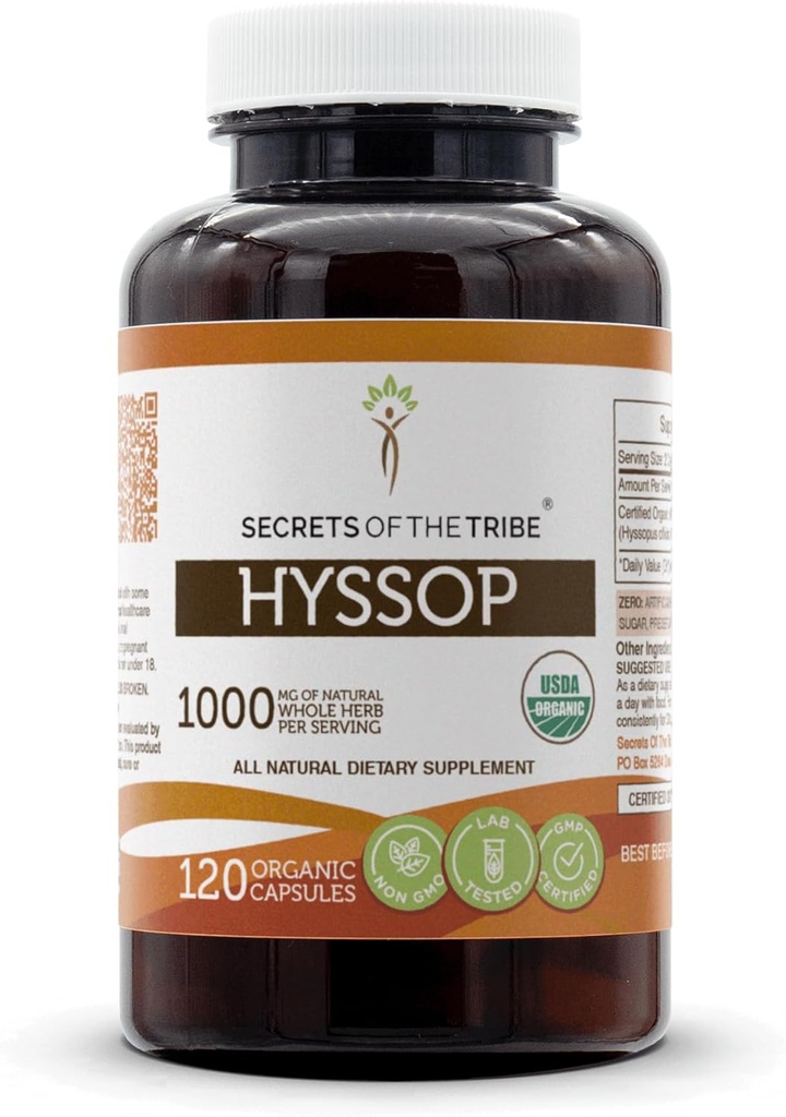 Rahasia Suku Hyssop USDA Kapsul Organik 124; Katup Vegetarian Tersertifikat, Suplemen Diet Herbal 124; Kantor Hyssopus Kering Herb (120 Count)