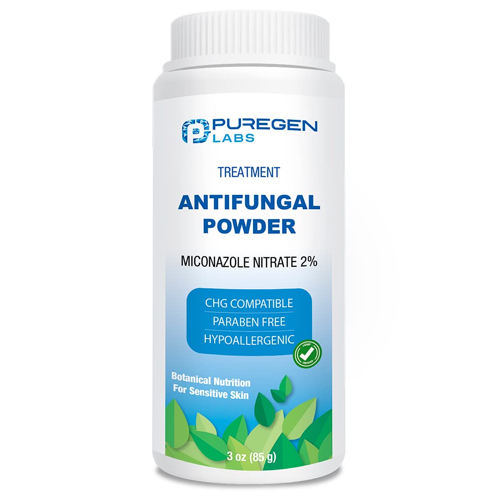 Puregen Labs Antifungal Powder dengan 2% Miconazole Nitrate untuk Infeksi Fargal Common Termasuk Athlete 's Foot, Jock Itch dan Ringworm, Talc Free, 3 oz (85g)