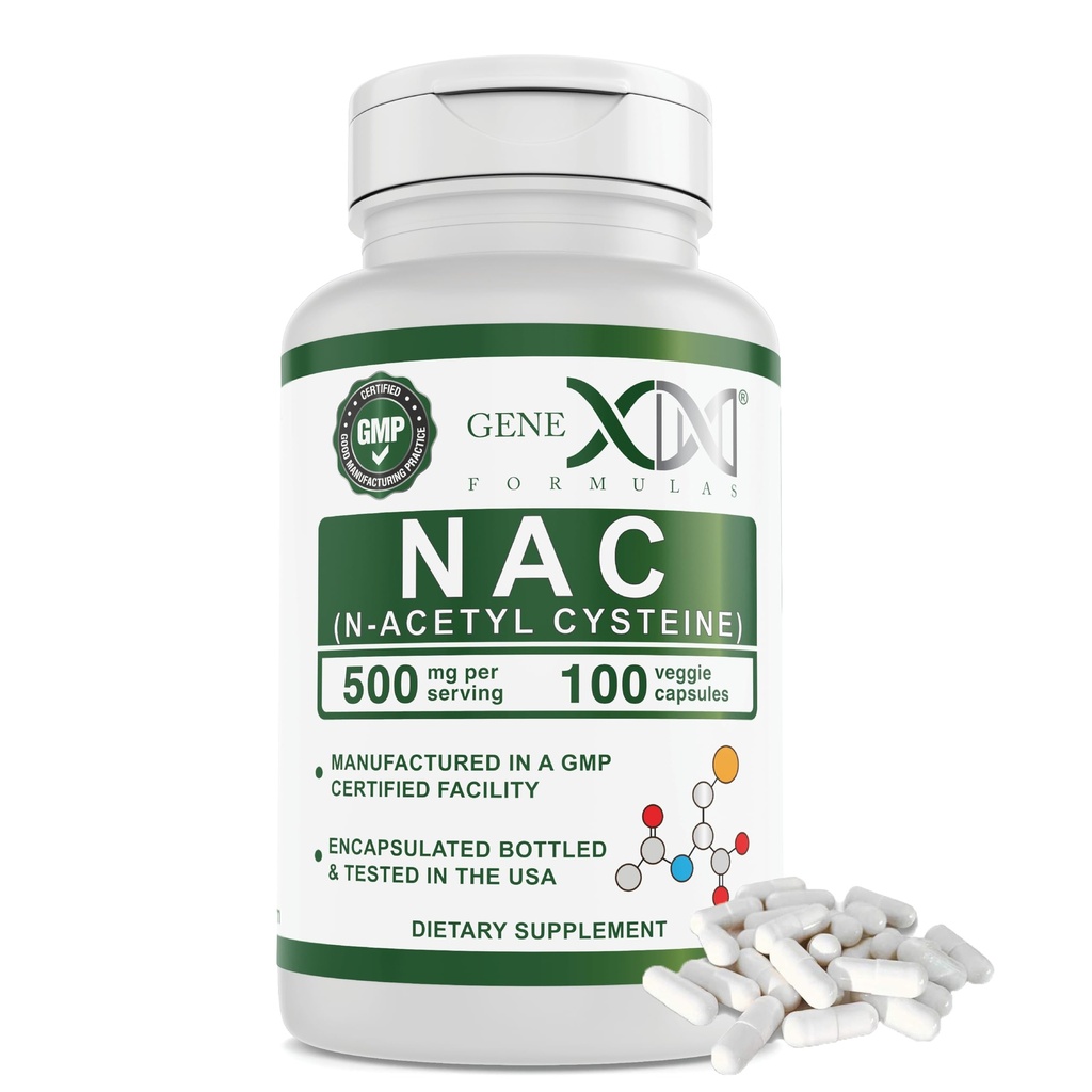Genex Formulas NAC 500mg (100 Kapsul) N- Acetyl Cysteine, Supply Liver Health - Non-GMO, Gluten Free, Vegan (3 Bulan Supply)