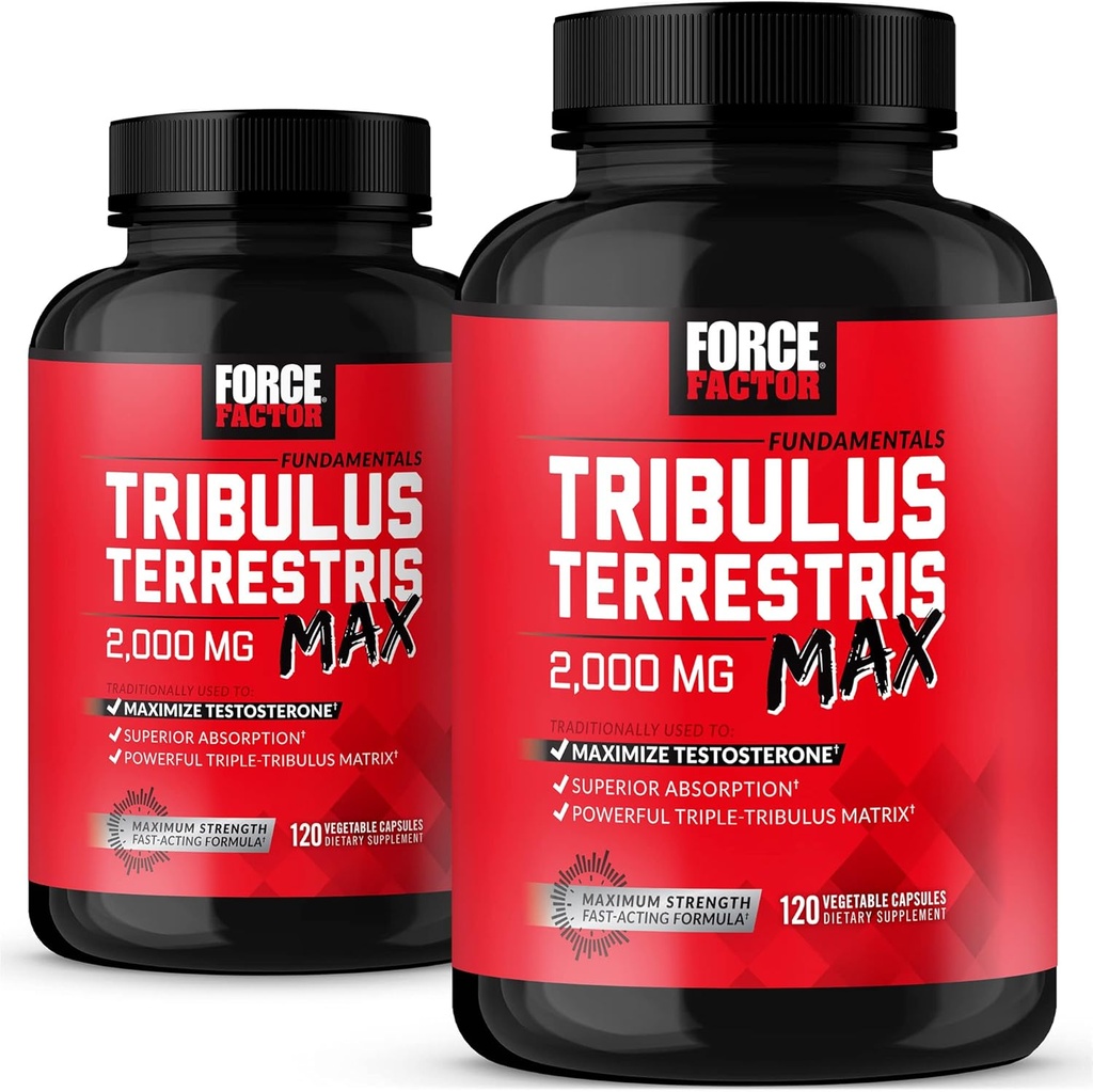 ForCE FASETOR Tribulus Terrestris Max for Men 2-Pack, Testosterone Booster, Male Vitalitas Superiment, Dibuat dengan Key Natural Ingredians Absorpsi, 2000mg, 240 Capsules, Merah