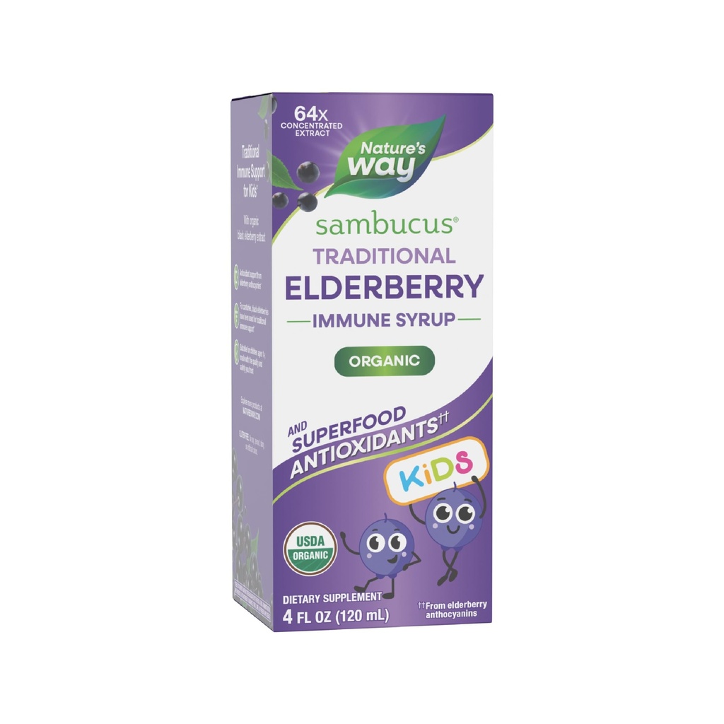 Nature 's Way Sambucus Elderberry Tradisional Immune Syrup untuk Ages 1 +, Dukungan Imunitas Tradisional *, Dukungan Antioksidant *, Ekstrak Elderberry Hitam, USDA Cerdened Organik, 4 Fl Oz