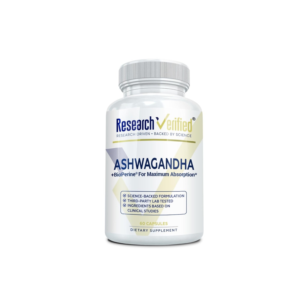 Research Verifikasi Ashwagandha 1500mg Maximum Kekuatan dengan Bioperine dan Ginger Root, Enhance Cognitive Fungsi - 60 Vegan Friendly Capsules (1 Botol)