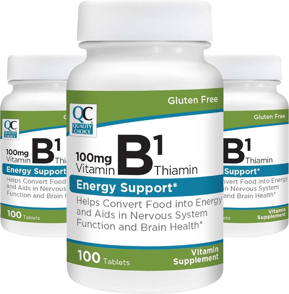 Kualitas Pilihan Vitamin B1 Thiamin 100 mg Energi, Fungsi Sistem Gugup, Tablet Tambahan Vitamin Otak, 100 Botol Count (3 Pack)
