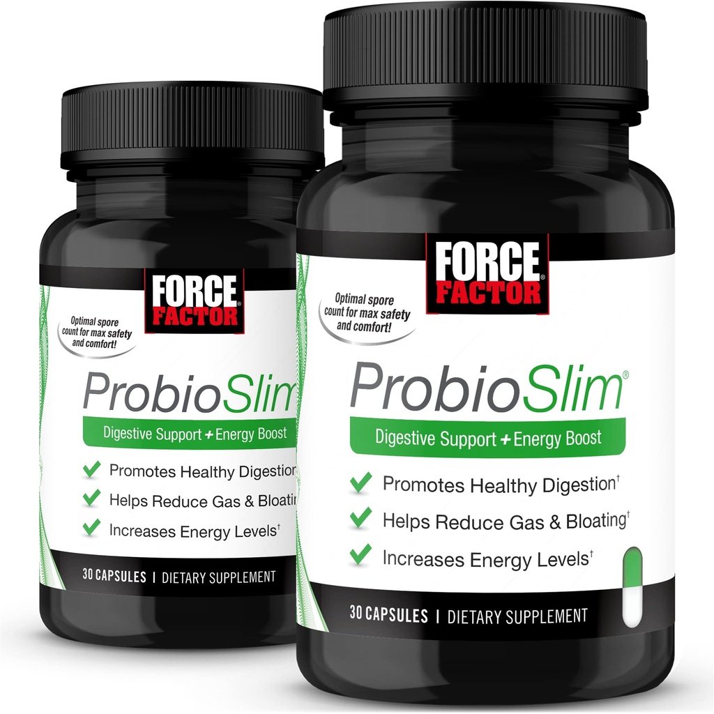 FORCE FACTOR ProbioSlim, 2- Pack, Probiotic Suplemen untuk Perempuan dan Pria dengan Propoletic and Green Tea Extract, Mengurangi Gas, Bloting, Sembelit, Dukungan Kesehatan Digetical & Gut Kesehatan, 60 Kasules