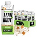 Lean Body Ready-to-Drink, Plant-Based Vegan Vanila Caramel Protein Shake, 30g Protein, Tidak ada Flavors Buatan, Sweeteners atau Colors, Non GMO, Gluten Free, Premium Pea & Rice Black (Paket 12)