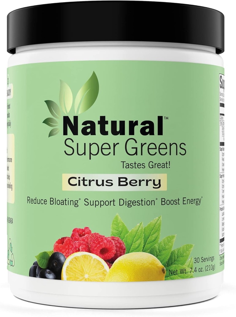 Super Greens Powder Organic Organic 124; Green Suplemen 124; Great Tasting Fruits and Vegetables Juice & Smoothie Mix Progories & Digetical Enzymes (Chlorella Berry) 1 item, 7.4 Ounce