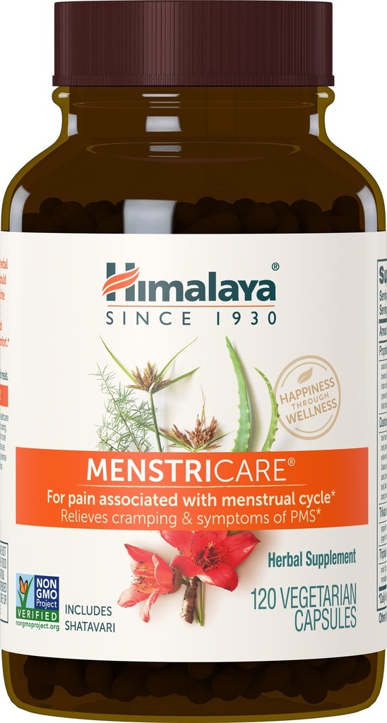 Himalaya MenstriCare, 30 Day Supply - Support PMS, Menstrual Cramp Relief, and Hormone Saldo for Women - Vegan, Non-GMO, Gluten Free, 120 Capsules