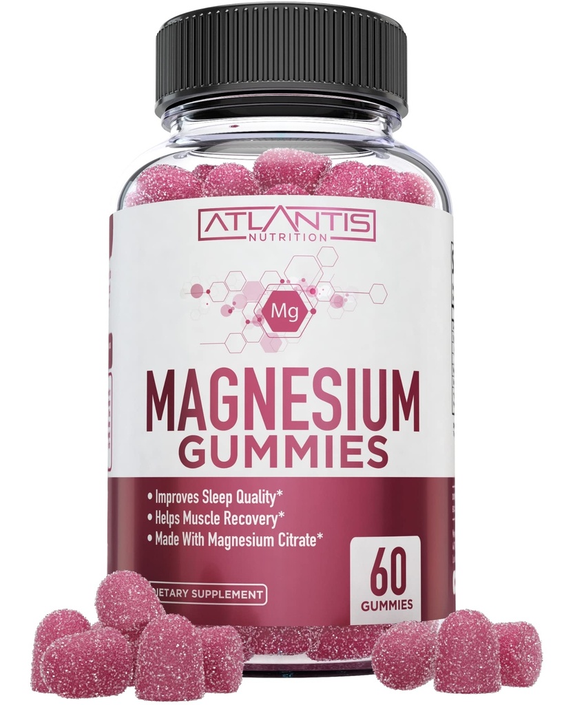 Atlantis Nutrition Magnesium Citrate Gummies - 770mg Magnesium Citrate untuk Anak & Orang Dewasa; Pasokan Pemulihan Otot, Krisis Ease, Promodes Calsation & Lebih Baik Tidur 124; 60 Gummi Vegan