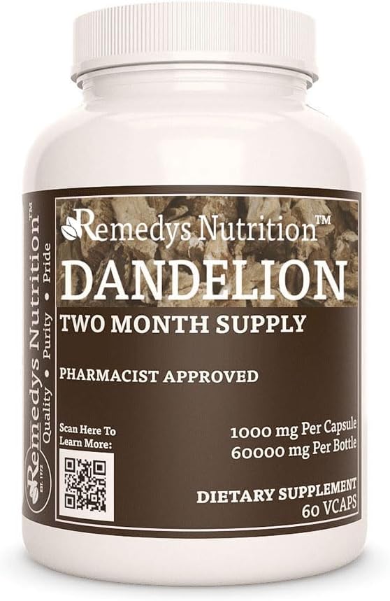 Remedy 's gizi Dandelion Root 124; 1.000 mg, 60 Vegan Kapsul Herbal Dieter Supplemen Dua Bulan