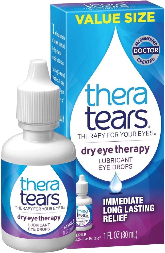 TheraTears Dry Eye Therapy Lebricant Eye Drops Twin Pack, (2 x 30mL Bottles) + 1.0 Fl Oz Bottle