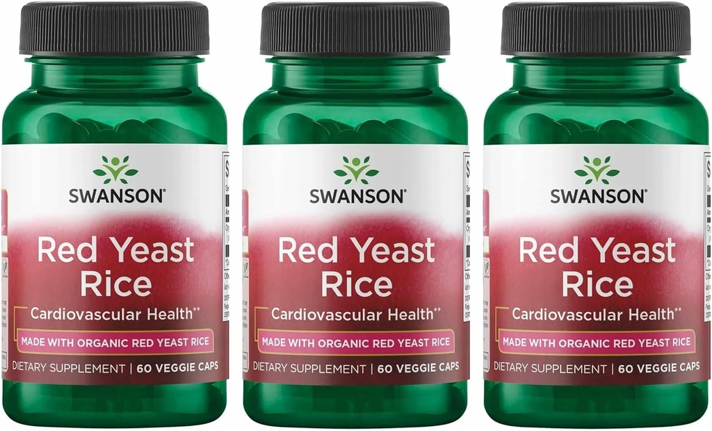 Swanson Made with Organic Tradisional Red Yeast Rice 600 Milligrams 60 Veg Capsules (3 Pack)