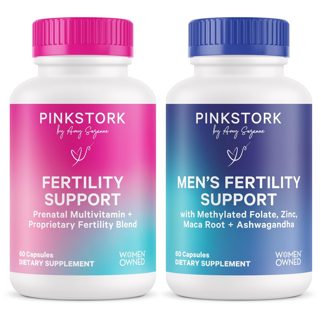 Pink Stork & Blue Stork Nya dan Hes Fertilitas Bundle: Suplemen Fertilitas untuk Perempuan, Suplemen Fertilitas untuk Pria, Fertilitas Prenatal Vitamin, Vitex, Inosiol, Flete, Vitamin B6, 60 Capsules