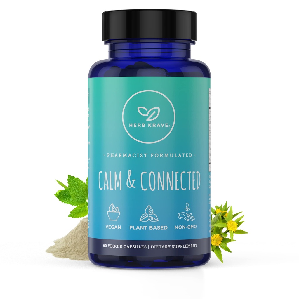 Tenang & Terhubung -Stress Dukungan & Ayurvedic Nootropic untuk Tenang Alam, Fokus, Clarity dan Energi, Manajer Cortisol dengan Ginkgo Biloba, Ashwagandha, Rhodiola, Lemon Balm -60 Capsules (1)