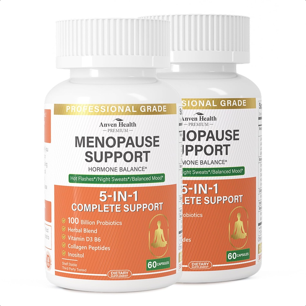 Suplemen Menopause untuk Bantuan Provinsi Menopause Perempuan, Vitamin D3 & B6, Mensupport Hot Flashes, Night Sweats, Bloating & Gut Health with Black Cohosh, Collagen 124; 180 Veggie Caps