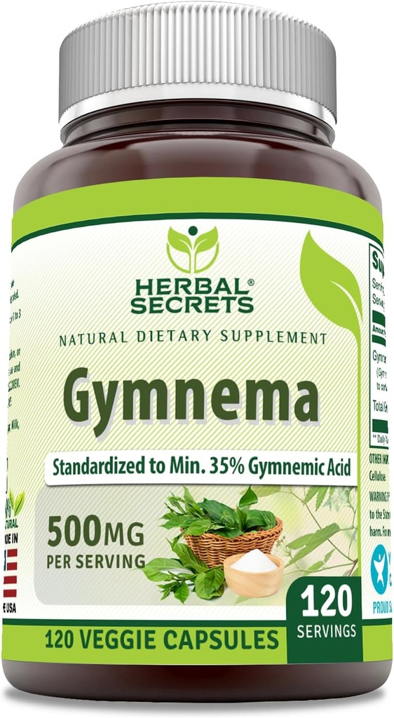 Herbal Secrets Gymnema Supplemen 124; 500 Mg Per Serving 124; 120 Veggie Capsules; Non-GMO 124; Gluten Free 124; Dibuat di USA