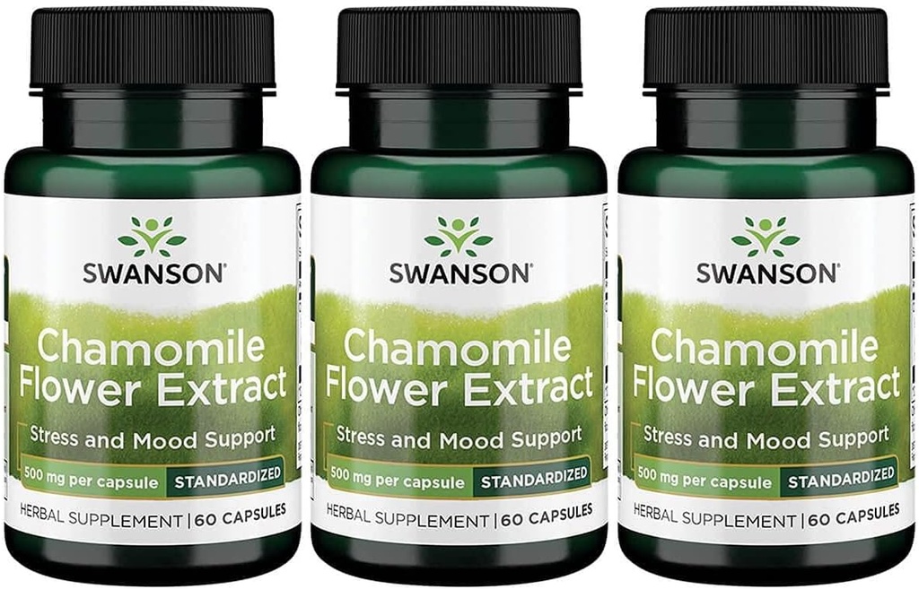 Swanson Chamomile Flower Extract 500 Miligram Standardied menjadi 1,2% Apigenin 6 mg per Capsule 60 Capsules 3 Pack