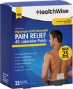 HealthWise 4% Lidocaine Pain Relief Patch 144; Maksimum OTC Kekuatan 124; 25- Count 124; 3.93 "x 5.51"