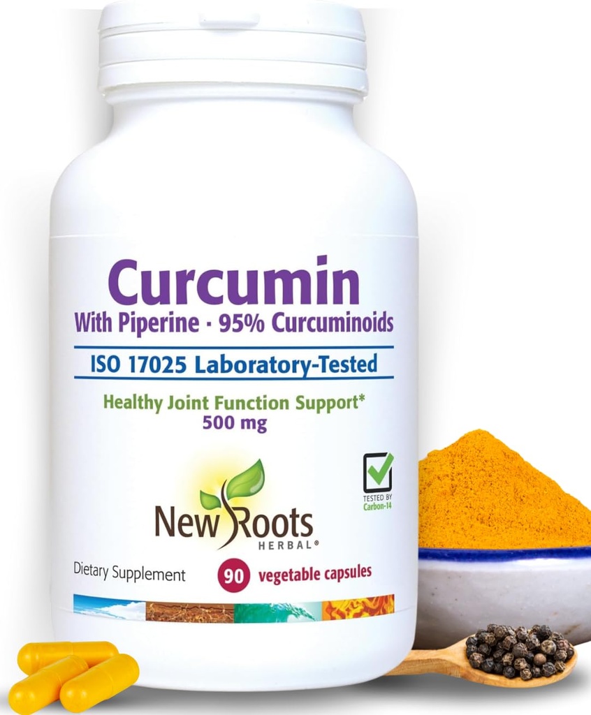 NEW ROOTS HERBAL Turmeric Curcumin Suplemen 500mg with Ginger & Black Pepper Extract - 20x Better Absorpsi 12.4; Coumarin Capsules with 95% Curcuminoid & 95% Piperine (90 Veg Capsules)