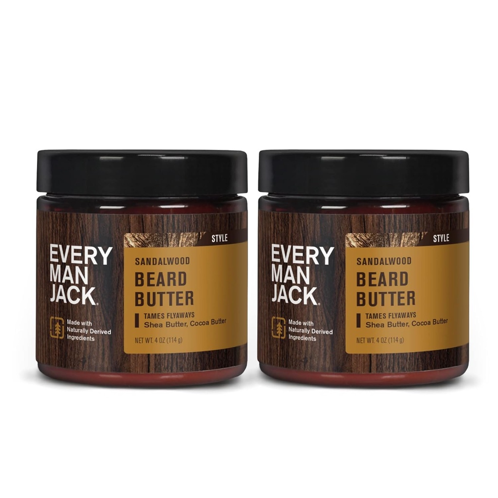 Setiap Man Jack Beard Butter- Pewarna Sandalwood halus - Hidrates dan Style Dry, Jenggot Unruly Ketika Mengambil Itch - Tentu Dirave dengan Shea Butter dan Coconut Minyak - 4 ons (2 Pack)