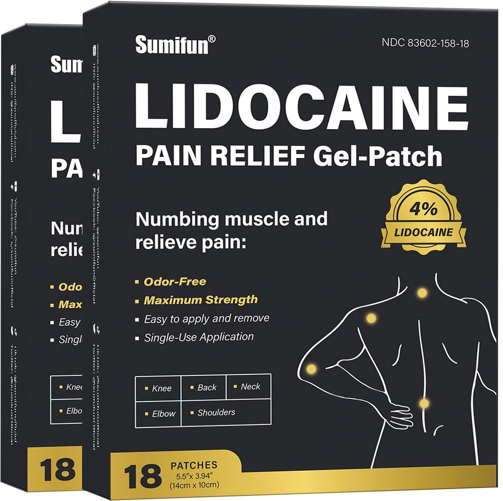 Sumifun 4% Lidocaine Pain Relief Patch - 36 Count Patches for Back, Shoulder, Muscle, Joints, Lue Pain Relief - Lower Back Pain Relief Product - Pain Patch Maximum Power Lidocaine