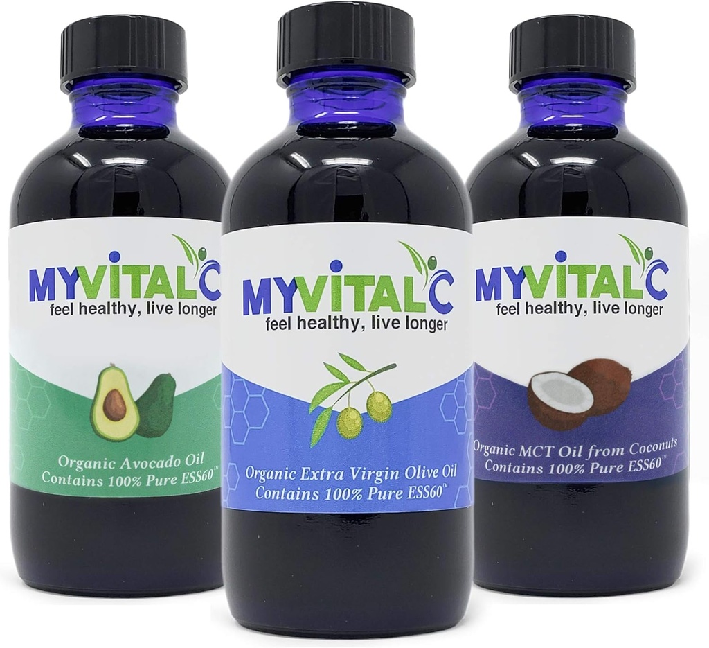 MyVitalC Combo of Organic Extrative Virgin Olive Oil, MCT & Avocado Oil - ESS60 Antioksidant Suplemen - Untuk Anti- Aging, Umur Panjang, Tidur, Energi - Paket 3