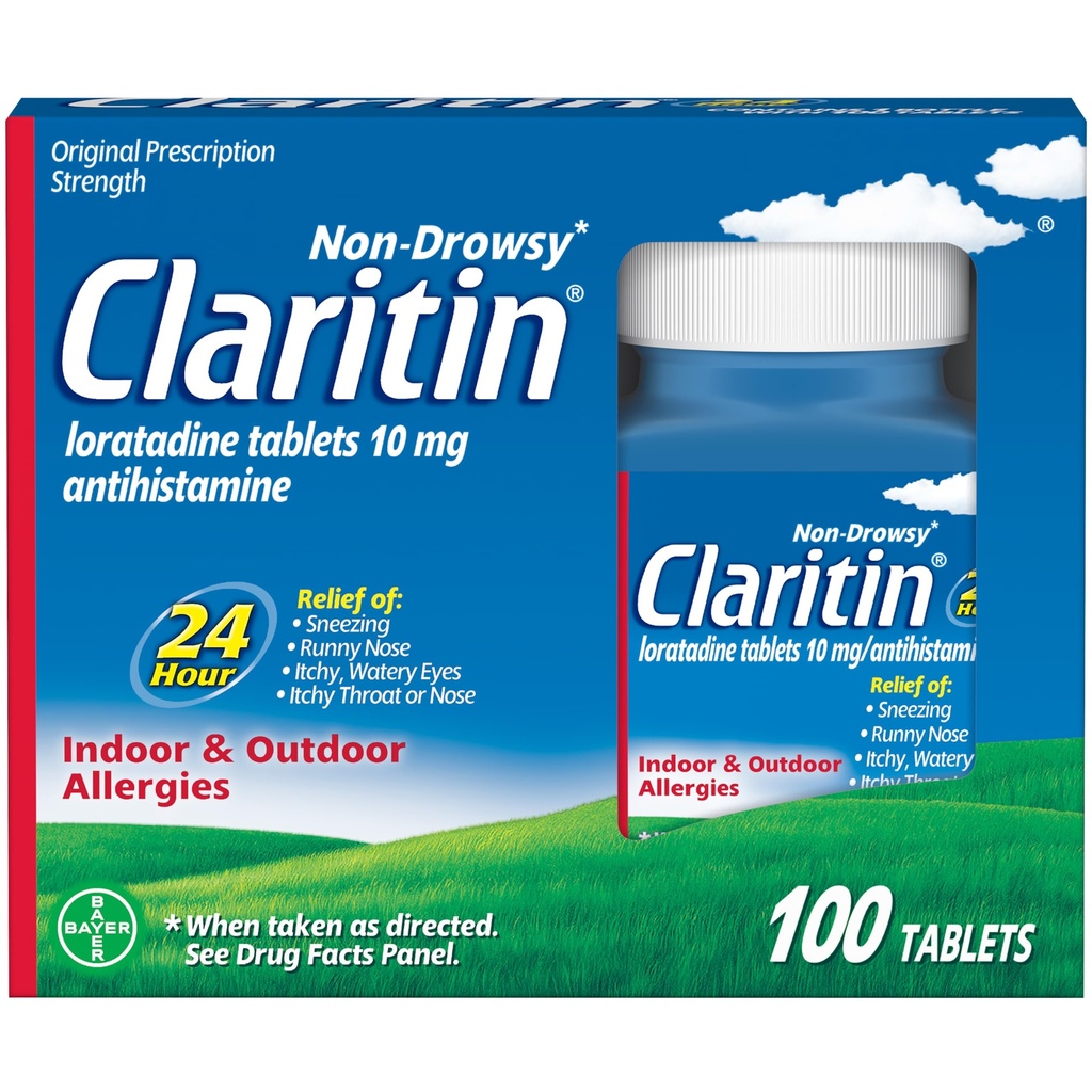 Claritin Allergy Medicine for Adules, 24- Hour Non-Drowsy Loratadine 10mg pills, Antihistamin, 100 tablet