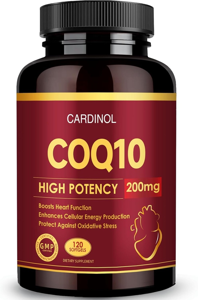 CoQ10 200 mg Softgeels dengan PQQ & Omega 3, Maksimum Absorpsi Koenzim Q10, powerful Antioksidant untuk Kesehatan Hati & Energi, 120 Hitung, 4 Pasokan Bulan, Non-GMO