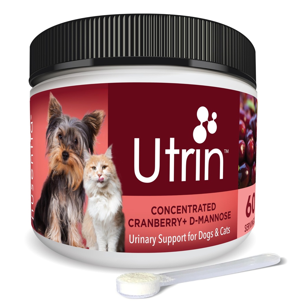 NUSENTIA UTRIN - Dukungan urinary untuk Cats & Dog - Dual- Action Cranberry & D- Mannose - untuk Natural Bladder Health, Incontinental, dan Recurring UTI, 60 Servings