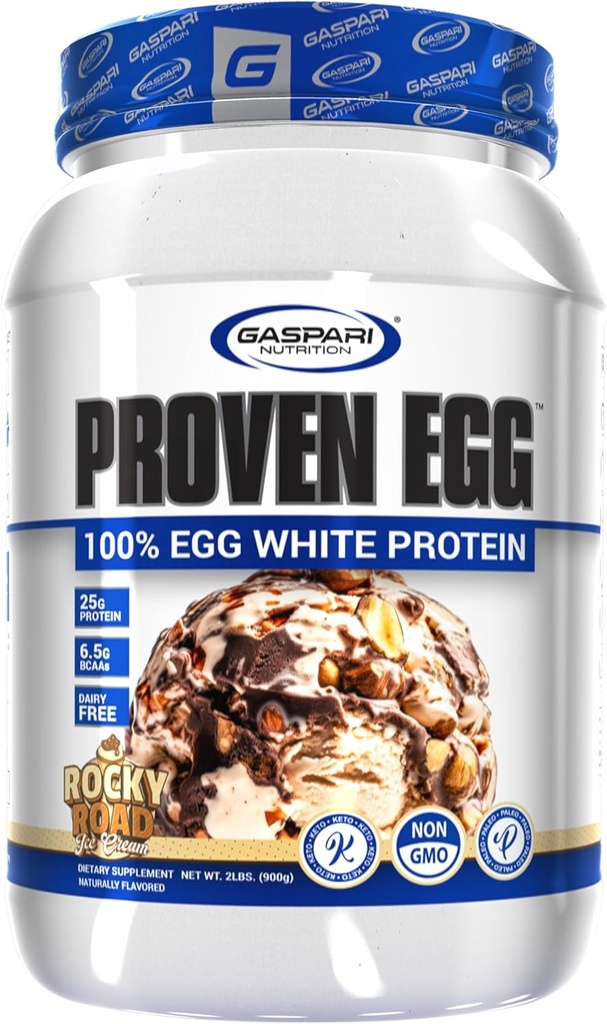 Nutrisi Gaspi Prove Egg, 100% Egg White Protein, 25g Protein, Keto Friendly, Dairy and Laktosa Free, Soy Free (2 pon, Rocky Road)