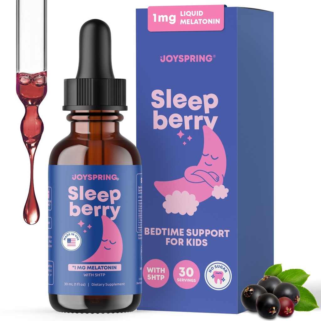 JoySpring Melonatin 1MG for Kids 124; 5HTP & L-Theanine - Sugar-Free Liquid Meltainin for Children & Teens - Child- Friendly Sleep Supplement (1 fl oz)