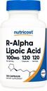 R-Alpha Lipoic Acid 100mg, 120 Capsules - Veggie Capsules, Non- GMO, Gluten Free