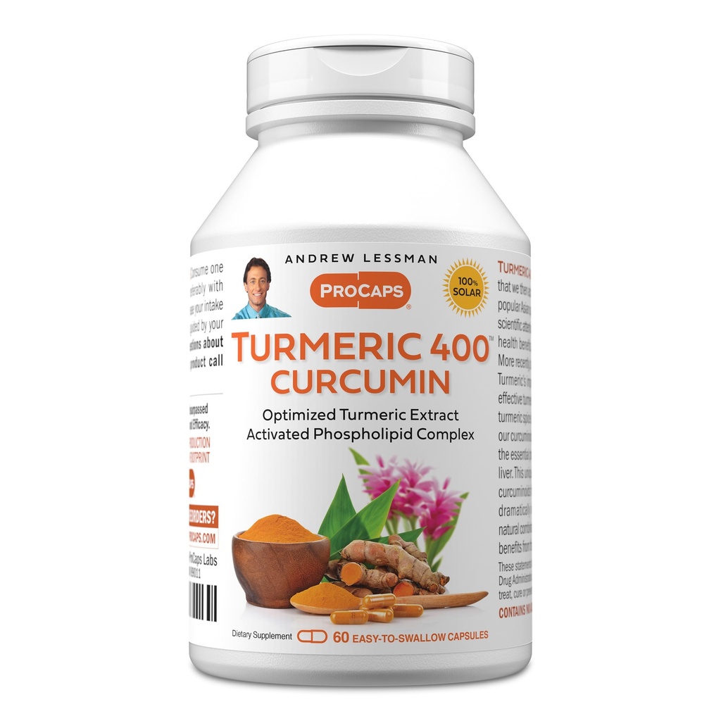 ANDREW LESSMAN Turmeric 400mg - 60 Capsules - 95% Curcuminoid sebagai Kompleks Phospholipid untuk Optimum Benefits dan Absorpsi, Ekstrak Standar Potensi Tinggi, Mudah Kecil untuk Swallow Capsules