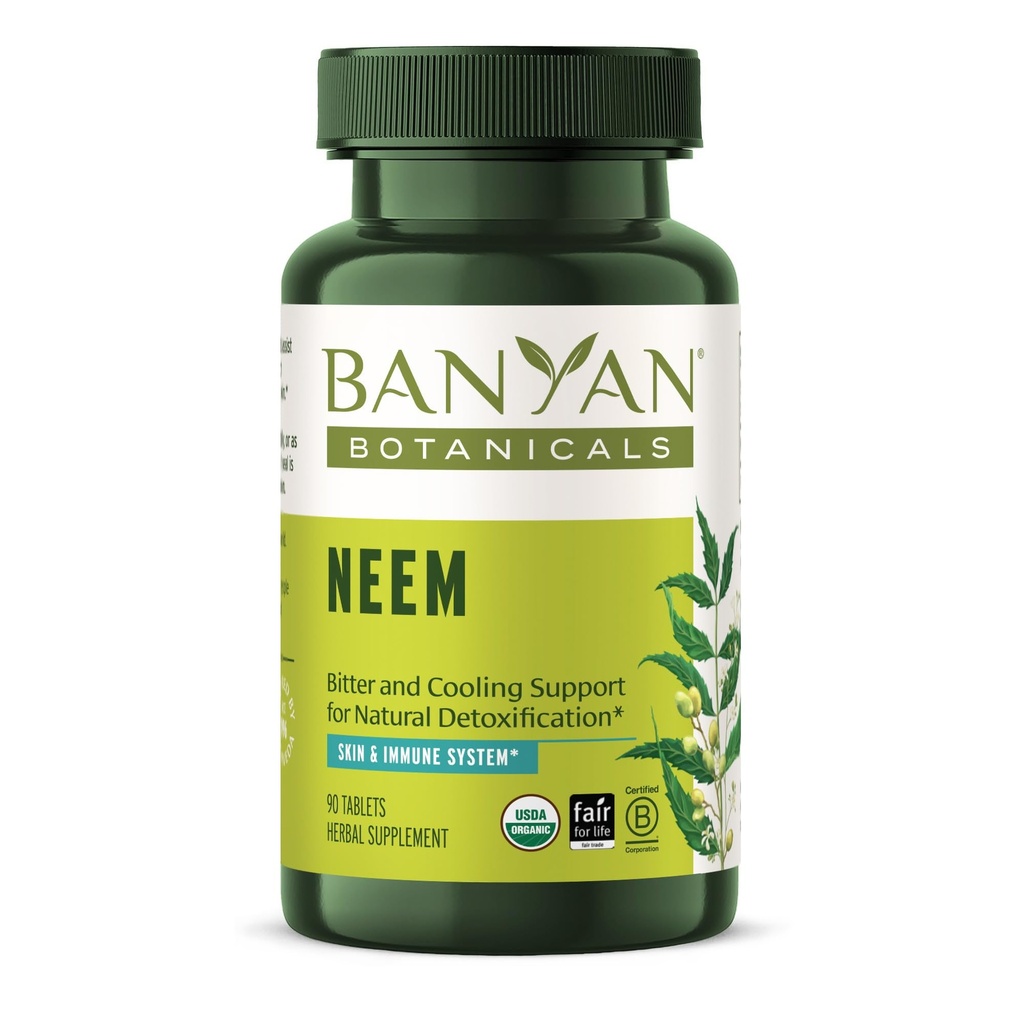 Banyan Botanicals Neem Tablet - Organic Neem Leaf (Azadirachta Indica) - Mendukung Detoksifikasi Alam, Skin Sehat, dan Kesehatan Imune * - 90 Tablet-Non-GMO Menyediakan Vegan