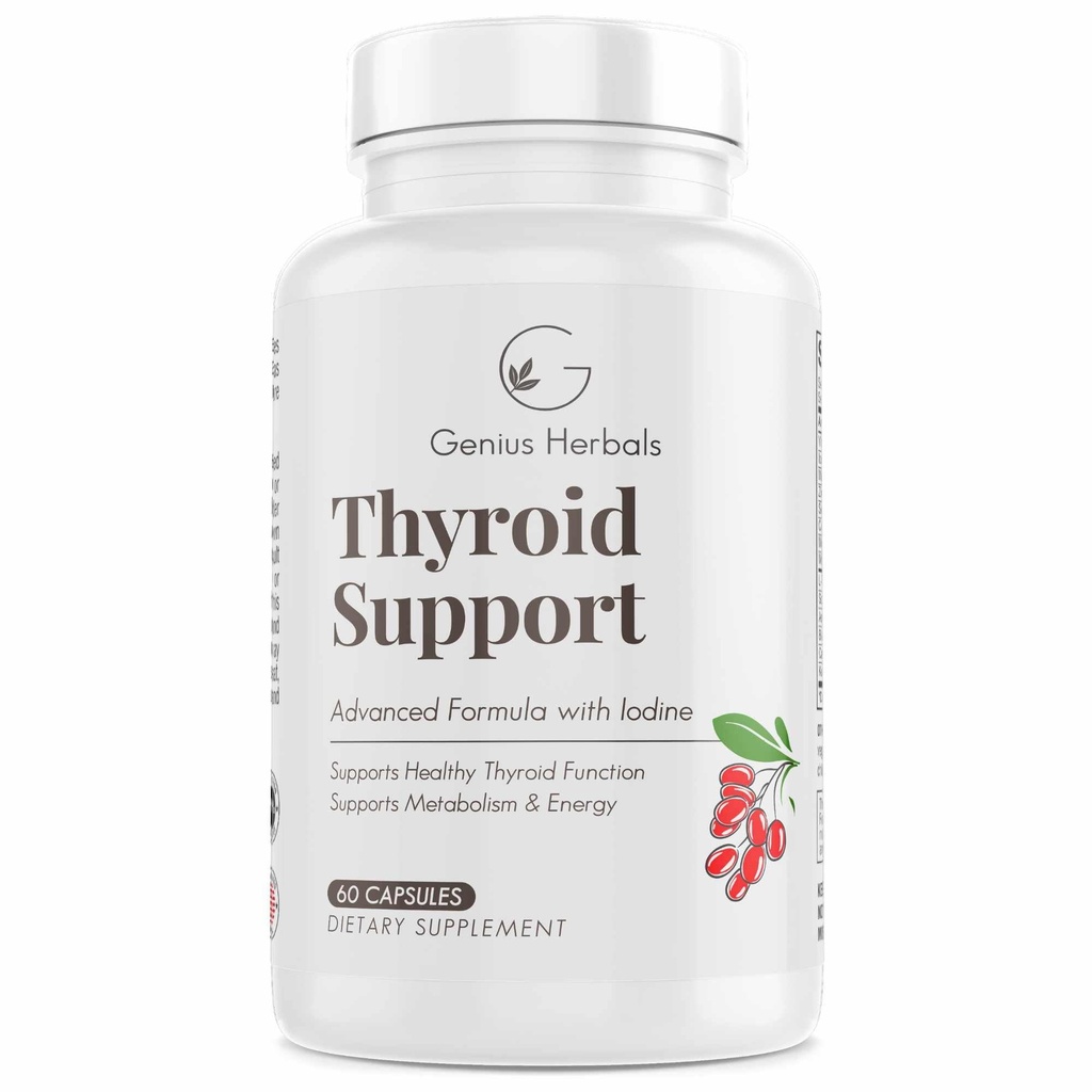 Dukungan Tiroid - Formula lanjutan dengan Iodin, Mendukung Metabolisme & Energi, Menyediakan Thyroid Sehat. Tambahan Thyroid None-GMO - 60 Kapsul