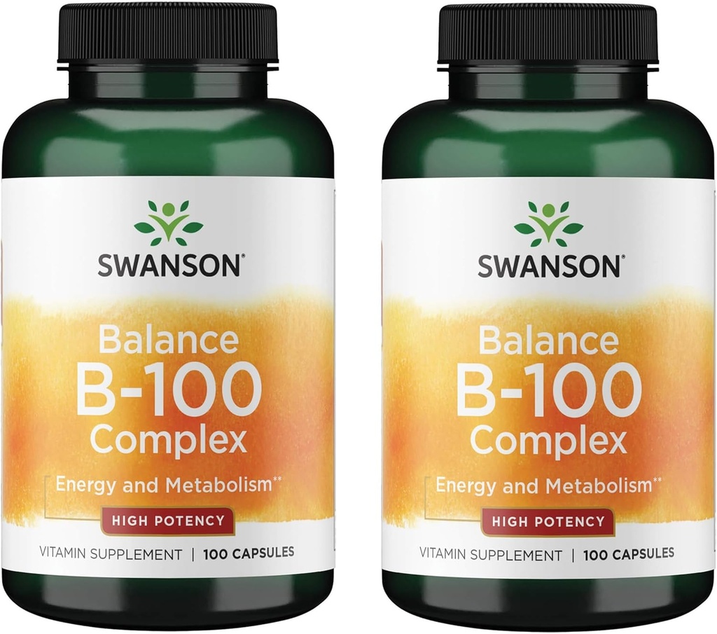 Swanson Vitamin B-100 - Vitamin Tambahan Energi & Metabolisme Dukungan - Potensi Tinggi Kesehatan Jantung, Kesehatan Otak & Gugup - (100 Kapsul) (2 Pack)