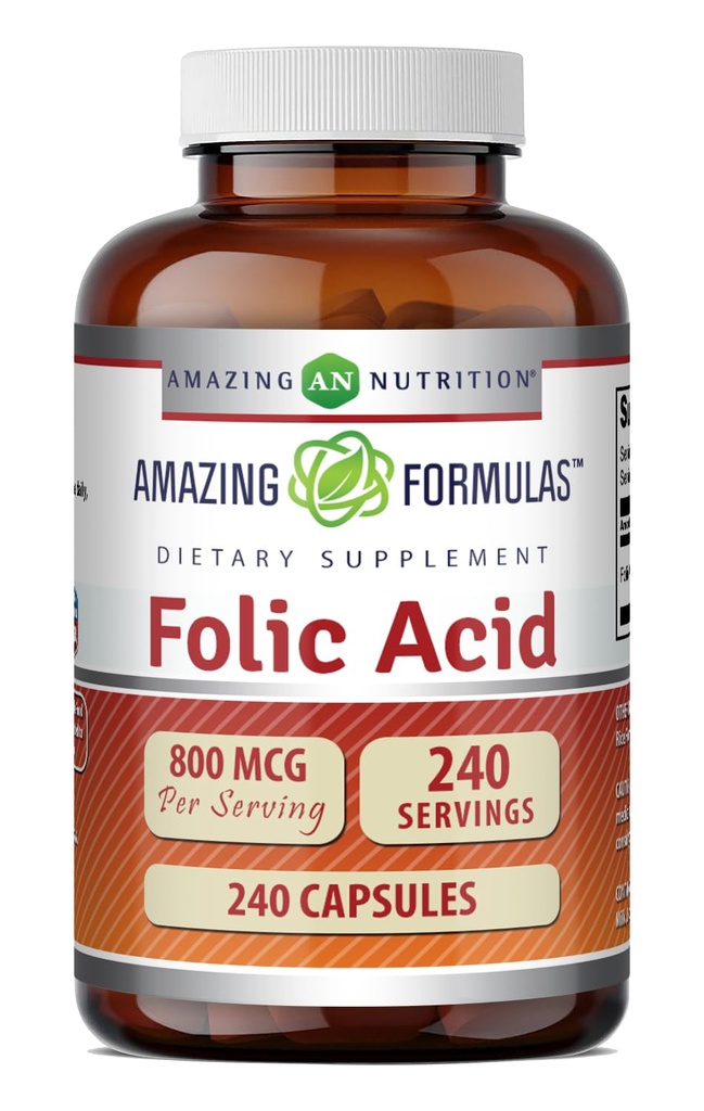 Amazing Formulas Folic Acid (Vitamin B9) 800 Mcg Suplement: