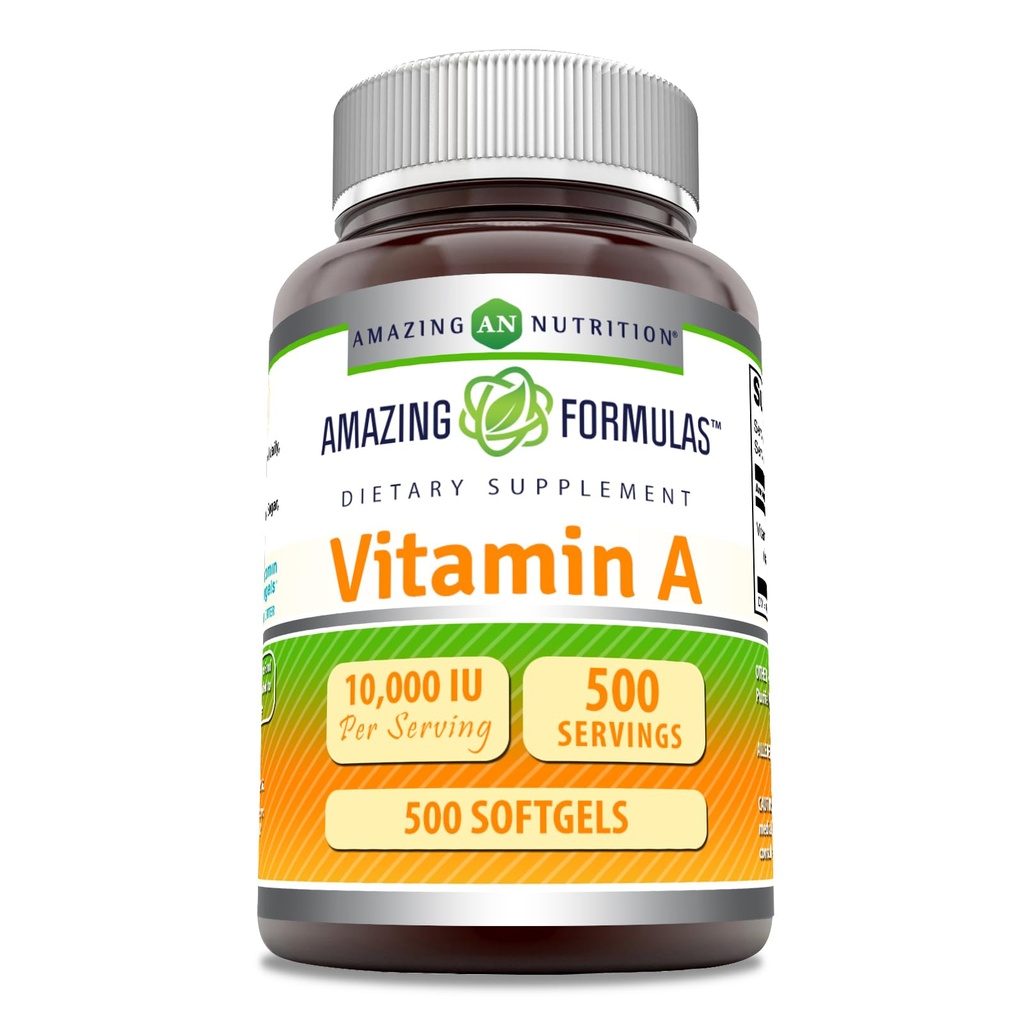 Amazing Formula Vitamin A 10.000 IU Suplemen 124; sebagai Retinyl Palmitate 14; 3000 Mcg 124; Softgeels 124; None-GMO 124; Gluten Free 124; Dibuat di AS (1 Pack, 500 Count)