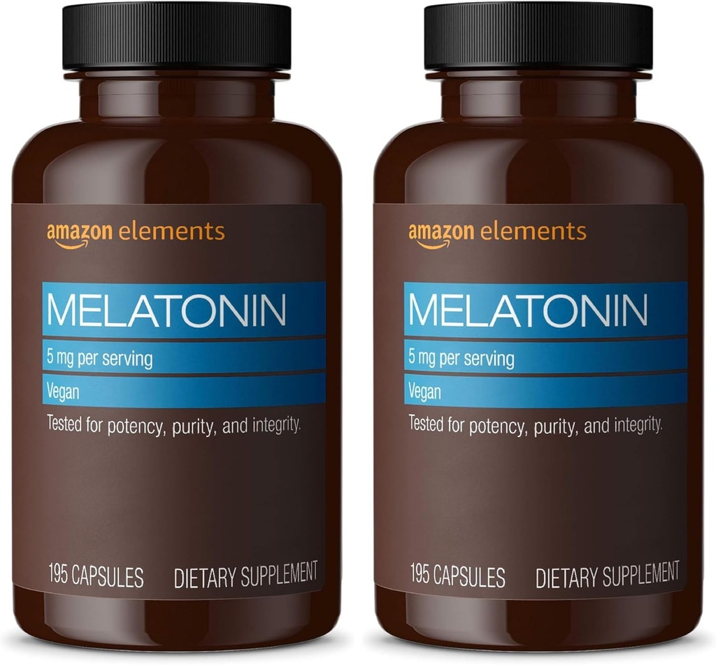Elemen - Melonatin 5mg Kapsul, Membantu dengan Occational sleeplessness, Vegan, Unflashored, 195 Cacah (Paket 2), 6 Bulan Supply (Packaging May Vary)