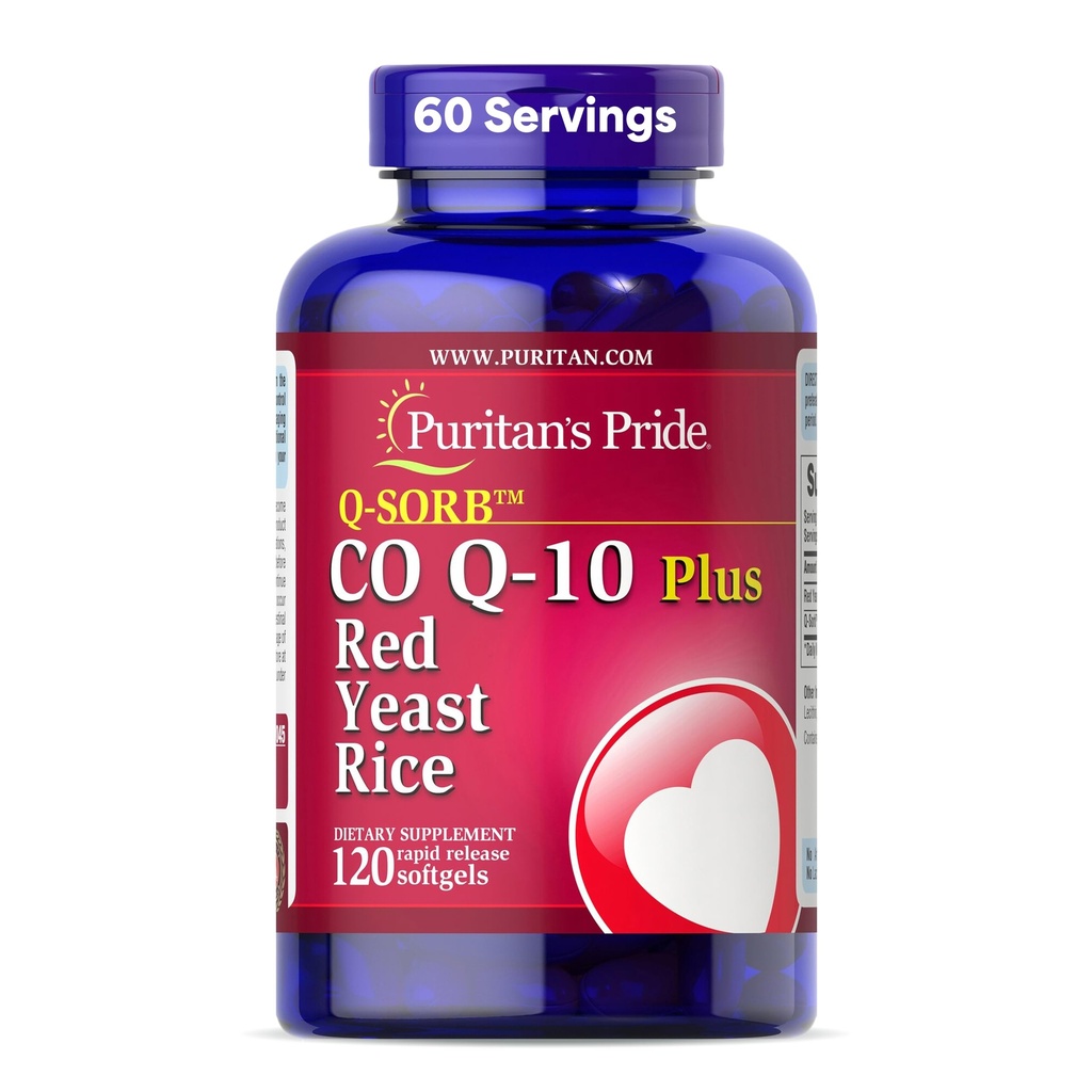 Puritan 's Pride Q-Sorb ™ Koenzim CoQ10 Dietary Suplement for Heart Health, Oral Gum Health, and Healthy Aging Duing Sure, Plus Red Yeast Rice for Impreved Dibuble, 120 Rapid Rapid Release Softgels