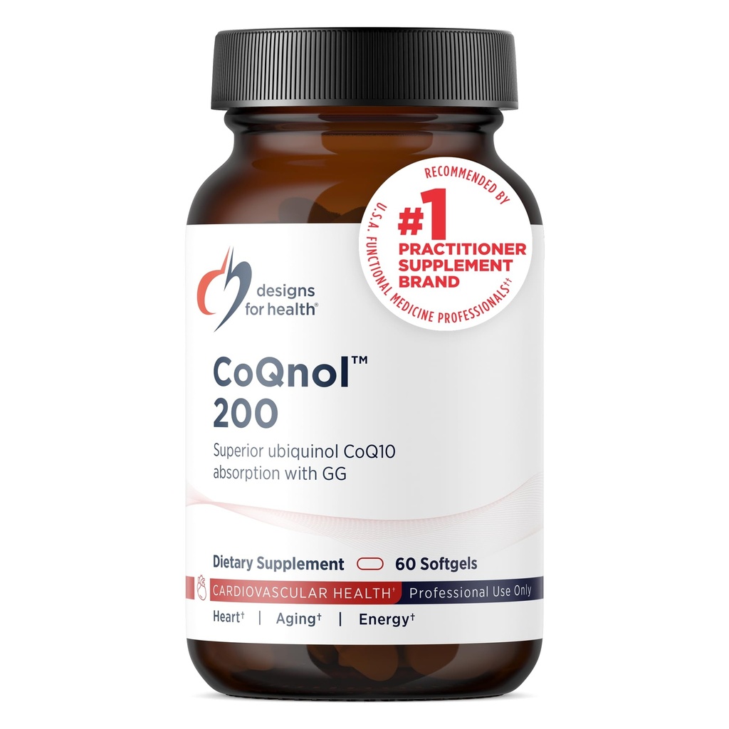 Design untuk Kesehatan CoQnol 200mg - CoQ10 Ubiquinol dengan Superior Bioavability + Exclusive Absorpsi Technology - Double Kozeme Q10 Boost with GG - Heart, Healthy Aging + Cell Dukungan (60 Softgels)
