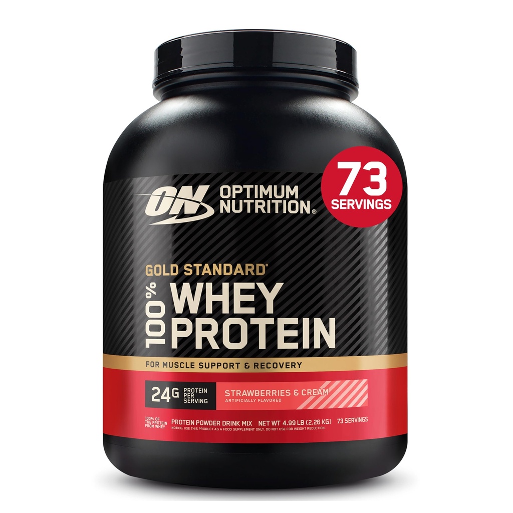 Optimum Nutrition Gold Standard 100% Whiy Protein Powder, Strawberry & Cream, 5 Pound (Packaging May Vary)